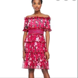 Tadashi Shoji -Pink Floral Print Tiered Dress